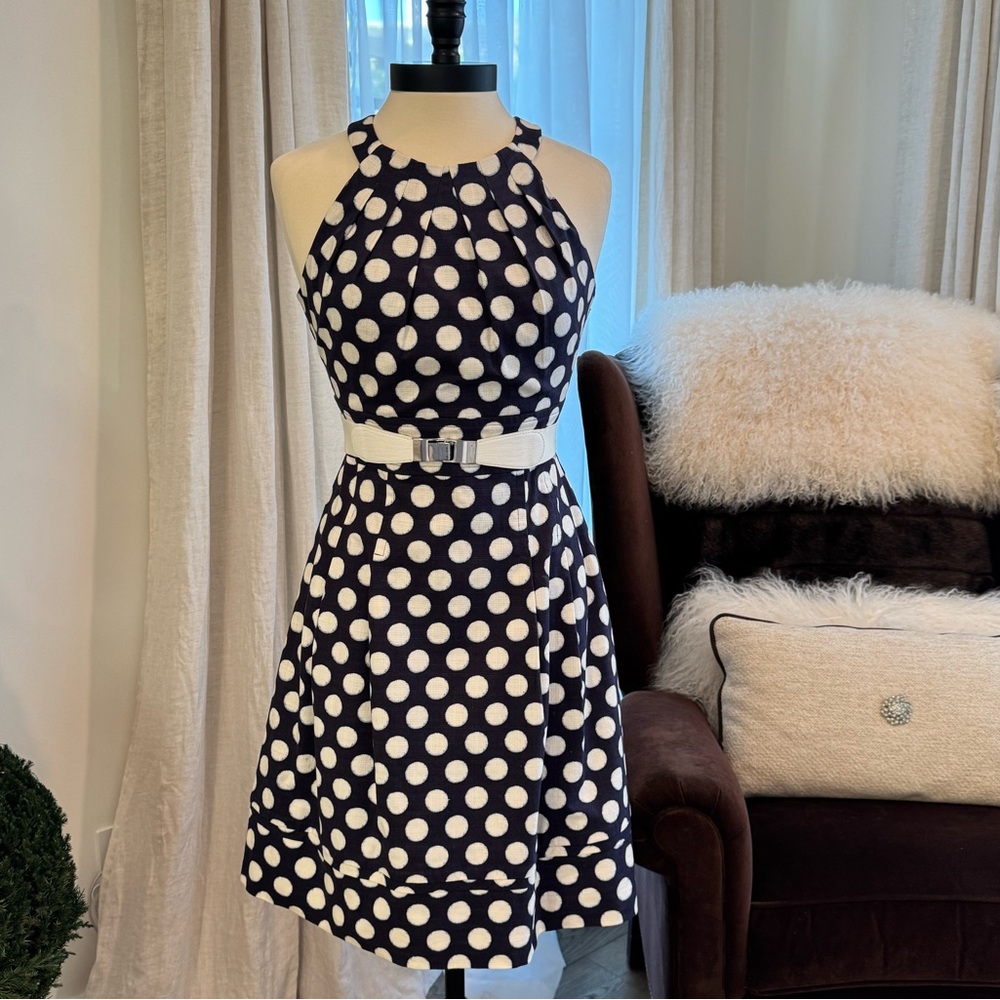 Eliza J Navy & White Polka Dot Dress - Size 6 - Picture 1 of 10